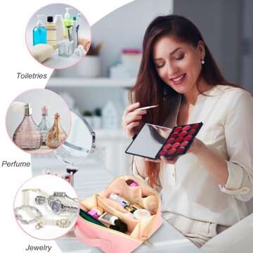 Valentines Day Gifts - Initial Makeup Bag for Teen Girl Gifts Trendy Stuff - Travel Cosmetic Bags for Women - PU Leather Toiletry Bag Make Up Pouch - Personalized Skincare Bag Birthday Gifts - Pink R