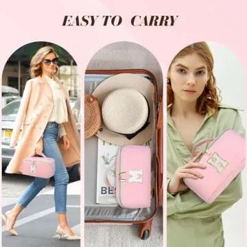 Valentines Day Gifts - Initial Makeup Bag for Teen Girl Gifts Trendy Stuff - Travel Cosmetic Bags for Women - PU Leather Toiletry Bag Make Up Pouch - Personalized Skincare Bag Birthday Gifts - Pink R