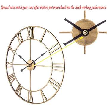 RuiyiF 24 Inch Silent Metal Wall Clock - Oversized Decor