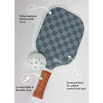 LUXE. Pickleball Paddle | Cute, Fun, Stylish, Pickle Ball Paddles with Textured Carbon Fiber Surface for High Grit and Spin | Non-Slip, Comfortable Grip (Blue Checker)