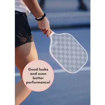 LUXE. Pickleball Paddle | Cute, Fun, Stylish, Pickle Ball Paddles with Textured Carbon Fiber Surface for High Grit and Spin | Non-Slip, Comfortable Grip (Blue Checker)