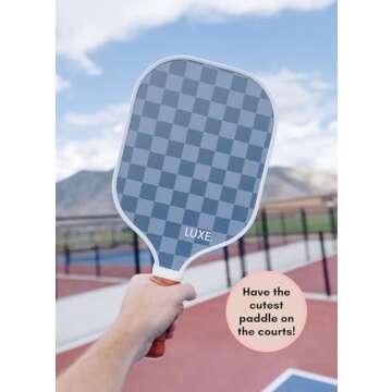 LUXE. Pickleball Paddle | Cute, Fun, Stylish, Pickle Ball Paddles with Textured Carbon Fiber Surface for High Grit and Spin | Non-Slip, Comfortable Grip (Blue Checker)