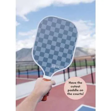 LUXE. Pickleball Paddle | Cute, Fun, Stylish, Pickle Ball Paddles with Textured Carbon Fiber Surface for High Grit and Spin | Non-Slip, Comfortable Grip (Blue Checker)