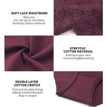 AYMEFF Womens Underwear Cotton Bikini Panties Lace Soft Hipster Panty Ladies Stretch Full Briefs 5 Pack(6002S-Dark3)