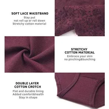 AYMEFF Womens Underwear Cotton Bikini Panties Lace Soft Hipster Panty Ladies Stretch Full Briefs 5 Pack(6002S-Dark3)