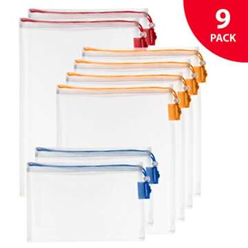 VANDOONA Reusable Mesh Produce Produce Bags for fruit & vegetables grocery shopping | Transparent Washable Eco Friendly Bags with Tare Weight Color Coded Tags. 9 Pack