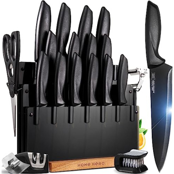 Home Hero Kitchen Knife Set with Sharpener - High Carbon Stainless Steel Knife Block Set with Ergono...
