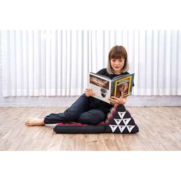 Leewadee 1-Fold Mat with Triangle Cushion – Comfortable TV Pillow, Foldable Mattress with Cushion Made of Kapok, 30 x 20 inches, Black Red