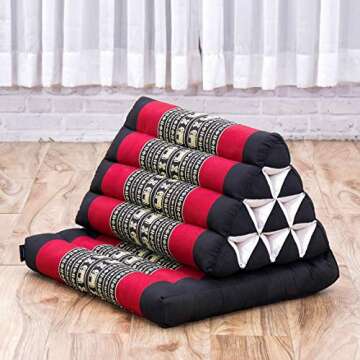 Leewadee 1-Fold Mat with Triangle Cushion – Comfortable TV Pillow, Foldable Mattress with Cushion Made of Kapok, 30 x 20 inches, Black Red