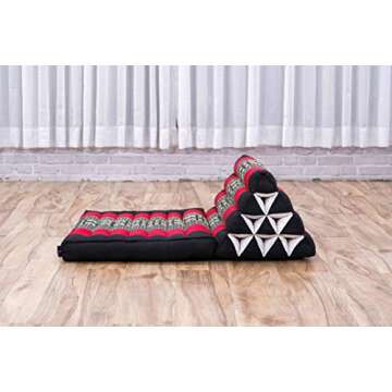 Leewadee 1-Fold Mat with Triangle Cushion – Comfortable TV Pillow, Foldable Mattress with Cushion Made of Kapok, 30 x 20 inches, Black Red