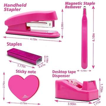 Hot Pink Office Supplies, UPIHO Hot Pink Desk Accessories, Stapler and Tape Dispenser Set for Women ...