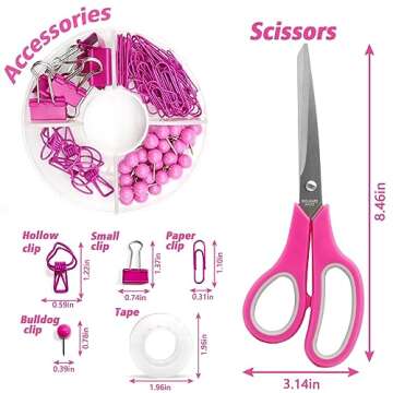 Hot Pink Office Supplies, UPIHO Hot Pink Desk Accessories, Stapler and Tape Dispenser Set for Women with Stapler, Tape Dispenser, Staple Remover, Staples, Clips, Scissor and Sticky Notes for Students