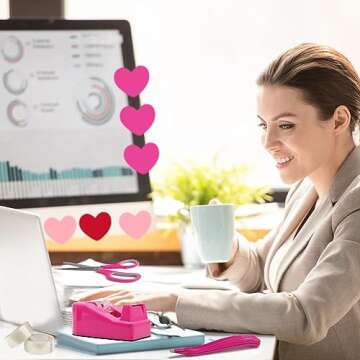 Hot Pink Office Supplies, UPIHO Hot Pink Desk Accessories, Stapler and Tape Dispenser Set for Women with Stapler, Tape Dispenser, Staple Remover, Staples, Clips, Scissor and Sticky Notes for Students