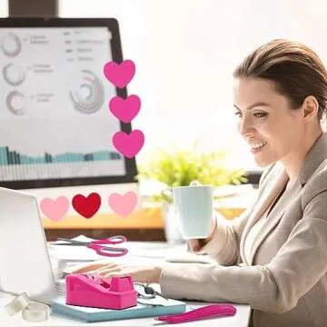 Hot Pink Office Supplies, UPIHO Hot Pink Desk Accessories, Stapler and Tape Dispenser Set for Women with Stapler, Tape Dispenser, Staple Remover, Staples, Clips, Scissor and Sticky Notes for Students