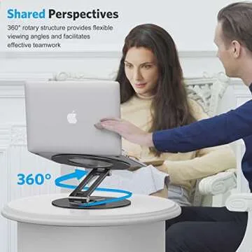 OMOTON Adjustable Laptop Stand with 360 Rotating Base, Ergonomic Laptop Riser for Collaborative Work, Dual Rotary Shaft Fully Foldable for Easy Storage, Fits All Laptops up to 16 inches, Black