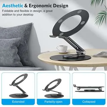 OMOTON Adjustable Laptop Stand with 360 Rotating Base, Ergonomic Laptop Riser for Collaborative Work, Dual Rotary Shaft Fully Foldable for Easy Storage, Fits All Laptops up to 16 inches, Black