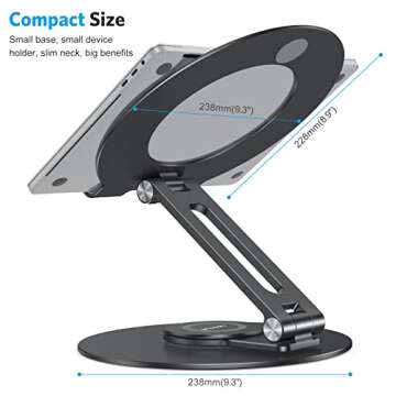 OMOTON Adjustable Laptop Stand with 360 Rotating Base, Ergonomic Laptop Riser for Collaborative Work, Dual Rotary Shaft Fully Foldable for Easy Storage, Fits All Laptops up to 16 inches, Black