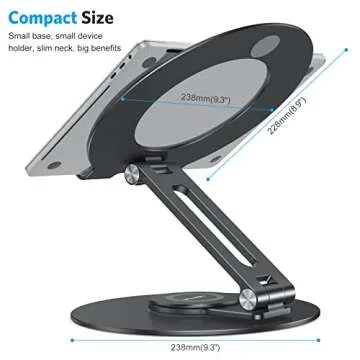 OMOTON Adjustable Laptop Stand with 360 Rotating Base, Ergonomic Laptop Riser for Collaborative Work, Dual Rotary Shaft Fully Foldable for Easy Storage, Fits All Laptops up to 16 inches, Black