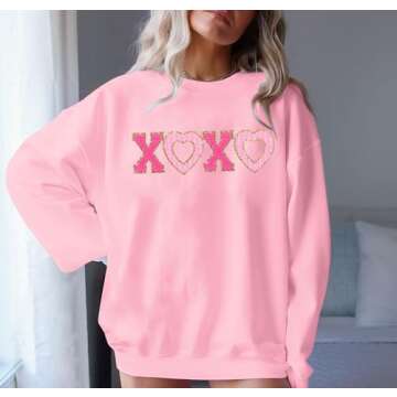 MYHALF Valentines Day Sweatshirt Valentine Shirts: Womens Oversized Embroidered Crewneck Tops Holida...