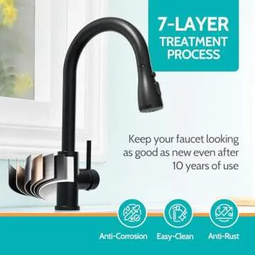 Kicimpro Matte Black Kitchen Faucet with Pull Down Sprayer, 304 Stainless Steel, 23-Inch Extended Hose Design, Three Water Functional Ways, Easy Installation
