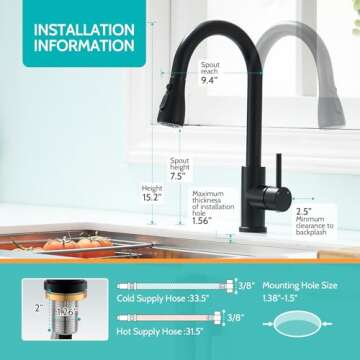 Kicimpro Matte Black Kitchen Faucet with Pull Down Sprayer, 304 Stainless Steel, 23-Inch Extended Hose Design, Three Water Functional Ways, Easy Installation