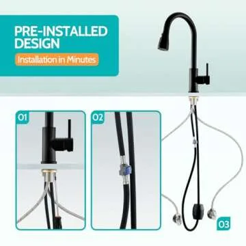 Kicimpro Matte Black Kitchen Faucet with Pull Down Sprayer, 304 Stainless Steel, 23-Inch Extended Hose Design, Three Water Functional Ways, Easy Installation