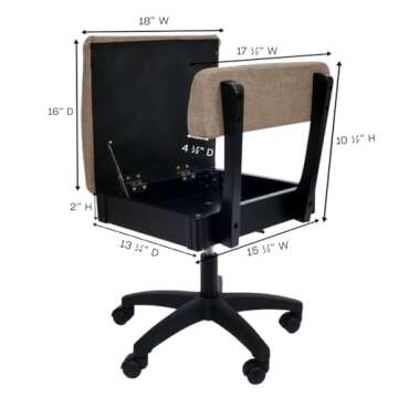 Arrow Sewing H8140 Adjustable Height Hydraulic Sewing and Craft Chair with Under Seat Storage and Solid Fabric, Princess Hazel Tan Fabric