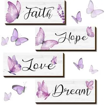 Butterfly Wall Art - 4-Piece Faith Hope Love Decor