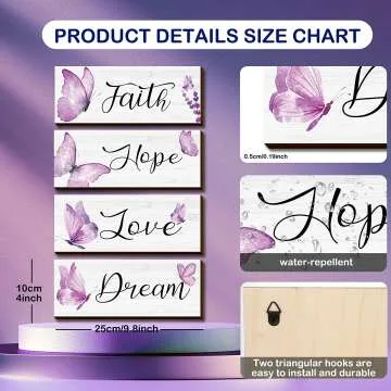 Butterfly Wall Art - 4-Piece Faith Hope Love Decor