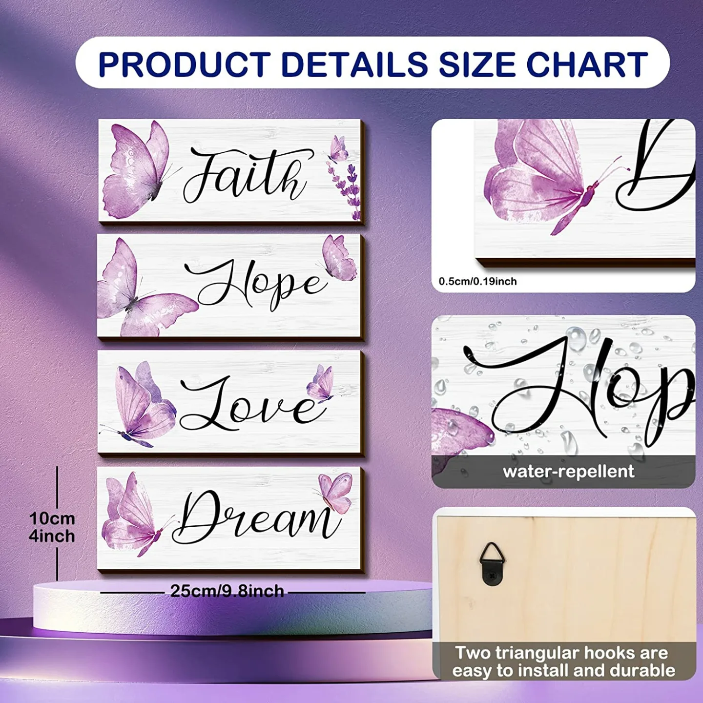 Butterfly Wall Art - 4-Piece Faith Hope Love Decor
