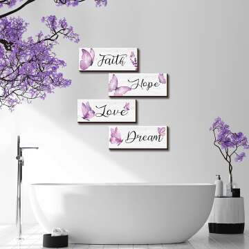 Butterfly Wall Art - 4-Piece Faith Hope Love Decor