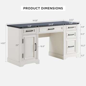 JXQTLINGMU 58" Executive Desk, Farmhouse Computer Desk with Drawers and Cabinet, Embossed Texture Ho...