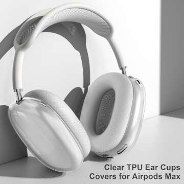 Case Cover for AirPods Max Headphones, Clear Soft TPU Earcup Cover for AirPods Max, Anti-Scratch Transparent Accessories Skin Protector for Apple AirPods Max New USB-C (2024), Clear
