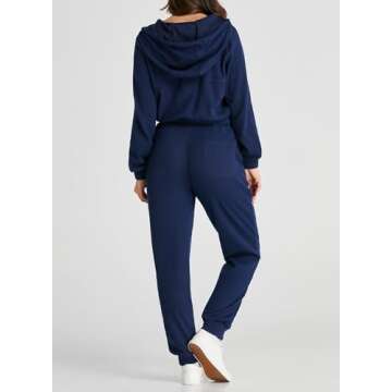 Herseas Womens 2 Piece Airport Outfits Casual Half Zip Stylish Sweatshirts Hoodie and Jogger Pants Tracksuit Travel Lounge Sets Navy Blue Medium