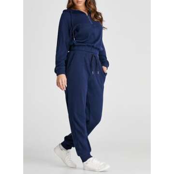 Herseas Womens 2 Piece Airport Outfits Casual Half Zip Stylish Sweatshirts Hoodie and Jogger Pants Tracksuit Travel Lounge Sets Navy Blue Medium