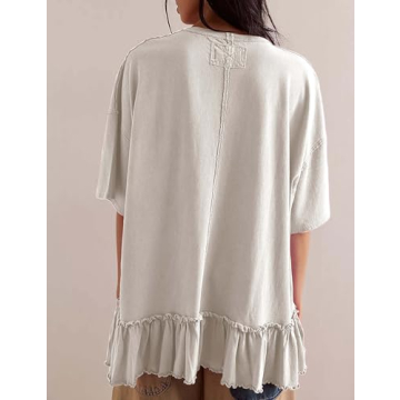 Nicfazy Oversized Women's Casual T-Shirt with Ruffled Hem
