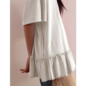 Nicfazy Oversized Women's Casual T-Shirt with Ruffled Hem