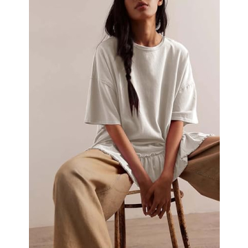 Nicfazy Oversized Women's Casual T-Shirt with Ruffled Hem