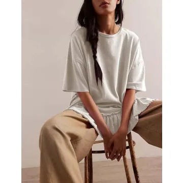 Nicfazy Oversized Women's Casual T-Shirt with Ruffled Hem