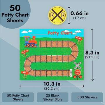 BLUE PANDA 50 Sheets Railroad Potty Training Chart for Toddlers Boys & Girls with 800 Train Stickers (10.3x8.3 in) - Potty Sticker Chart