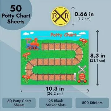 BLUE PANDA 50 Sheets Railroad Potty Training Chart for Toddlers Boys & Girls with 800 Train Stickers (10.3x8.3 in) - Potty Sticker Chart