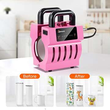 Aiment Mug Heat Press Machine, 11oz-15oz Coffee Ceramic Mugs DIY Skinny Straight Tumbler Press with Heat Resistant Tape, Gloves, Pink