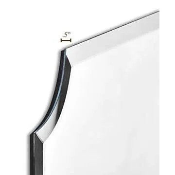 Hamilton Hills Rectangular 24x36 inch Scalloped Frameless Mirror | 1 inch Beveled Edge Curved Corners Bathroom Mirrors for Vanity | Wall Mounted Decorative Glass Mirror Hangs Horizontal & Vertical