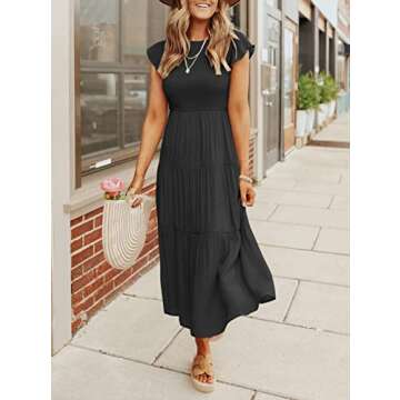 MEROKEETY Women's Summer Smocked Midi Dress - Fashionable Flutter Sleeve Midi Dress