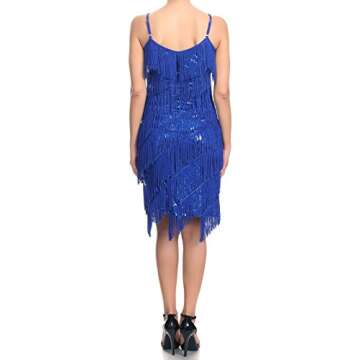 Anna-Kaci Womens Fringe Sequin Strap Backless 1920s Flapper Party Mini Dress,Blue,Medium