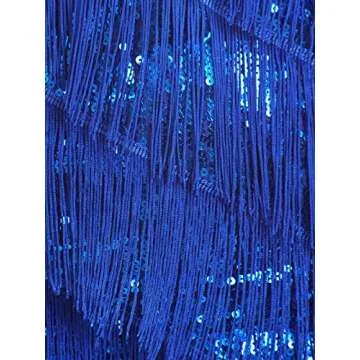 Anna-Kaci Womens Fringe Sequin Strap Backless 1920s Flapper Party Mini Dress,Blue,Medium