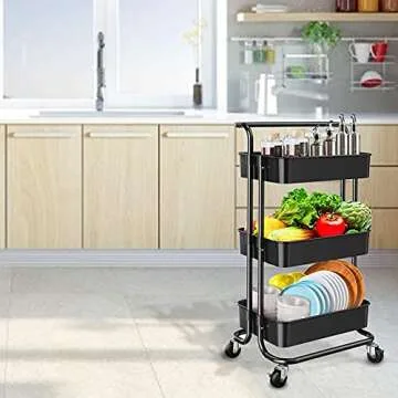 YANXUS 3-Tier Rolling Carts with Wheels Storage Cart Makeup Cart with Roller Wheels Mobile Storage Organizer for Kitchen, Bathroom, Office, Coffee Bar