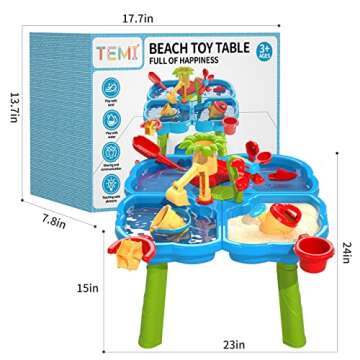 TEMI 4-in-1 Sand Water Table, 32PCS Sandbox Table Kids Activity Sensory Play Table Summer Outdoor Toys for Toddler Boys Girls