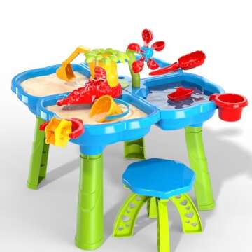 TEMI 4-in-1 Sand Water Table, 32PCS Sandbox Table Kids Activity Sensory Play Table Summer Outdoor Toys for Toddler Boys Girls