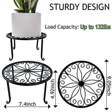 Wtiujhg Metal Plant Stand for Indoor Plants, Heavy Duty Potted Holder, Outdoor Flower Stand Outdoor Patio Durable Rustproof Iron Garden Plant Container for Planter (B-Black-3PCS)